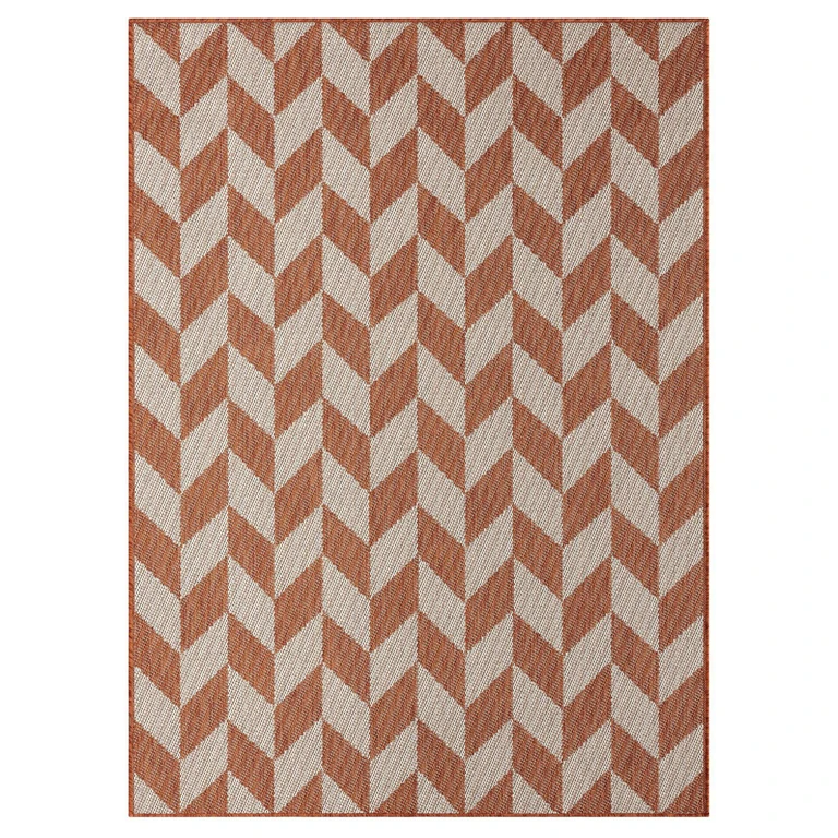 New York Patio Country Calla Contemporary Herringbone Indoor/Outdoor Area Rug - Orange/Ivory 7'9'x10'2':