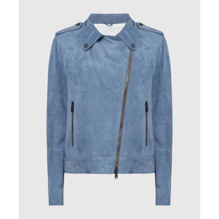 Wolight Blue Leather Biker Jacket