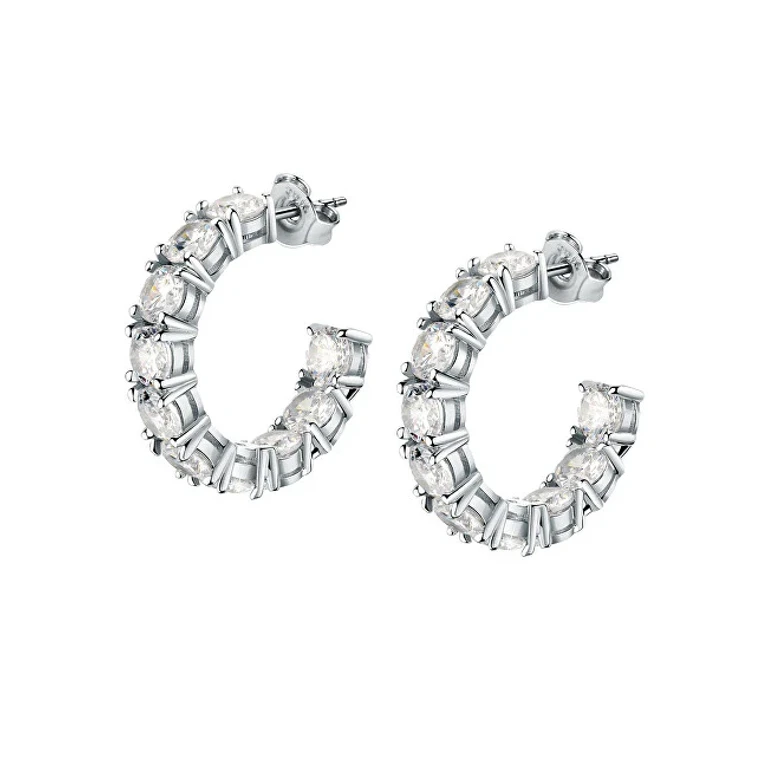 Shiny Silver Hoop Earrings with Zirconia Tesori Saiw119