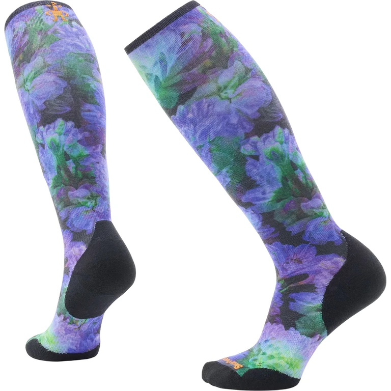Ski Targeted Cushion Electric Lotus Print OTC Socks - Women's