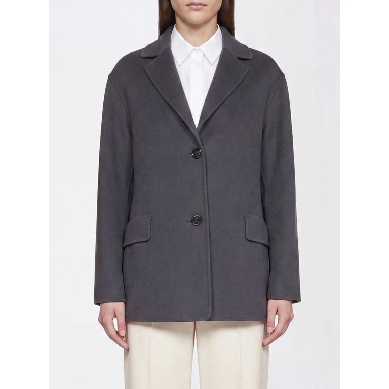 Short Single-Breasted Coat in Pure Virgin Wool with Lapel Collar (2629046041600061)