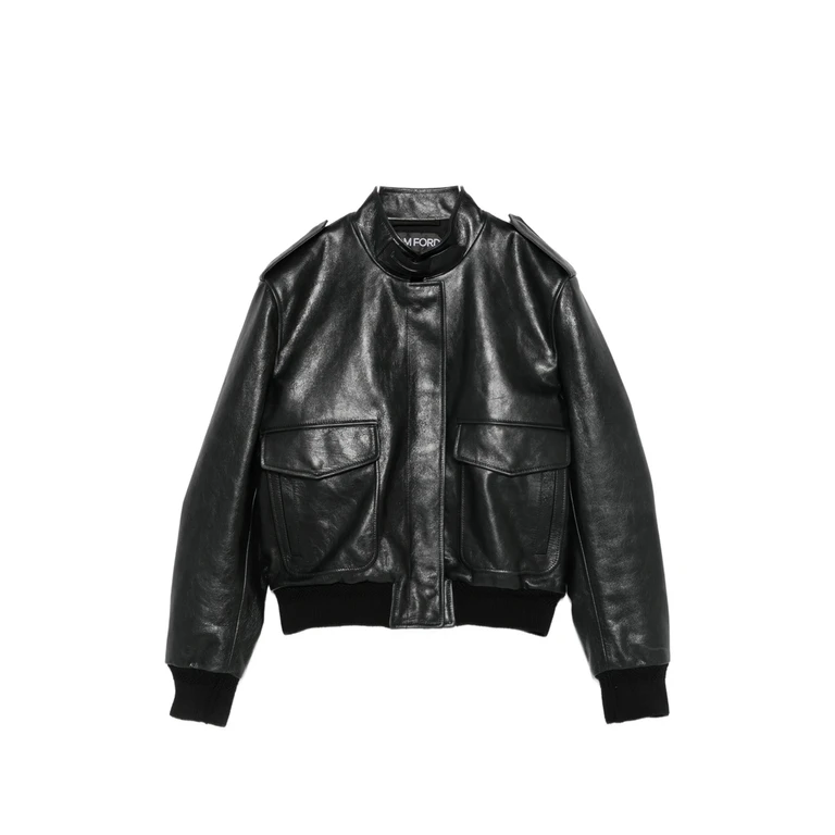 Epaulette-detail Leather Jacket