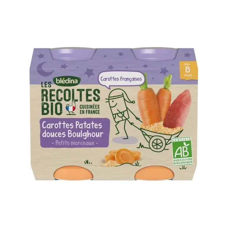 Blédina Organic Collection 8+ Months Small Evening Jars Carrots Sweet Potatoes Bulgur 2x200g