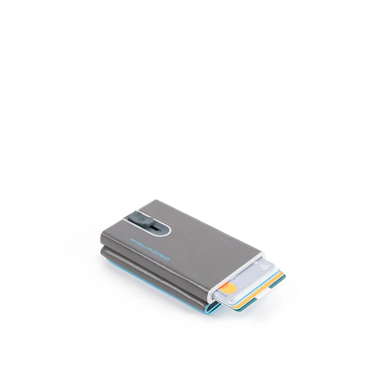 Gray Leather Credit Card Holder with Blue Sliding System PP4891B2R-GR6 Man