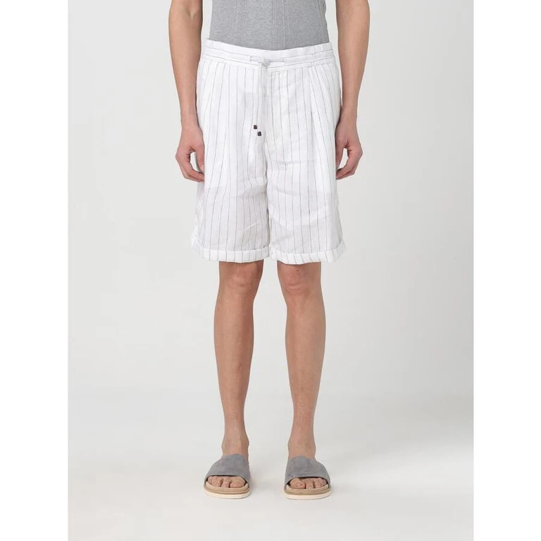 White Linen Striped Tailored Shorts