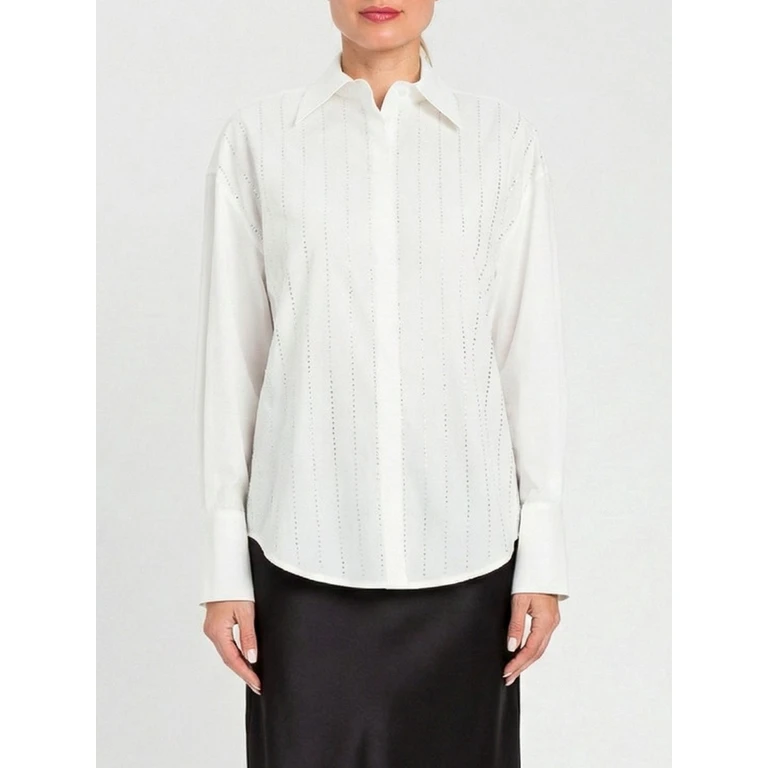 Stretch Cotton Shirt with Rhinestones (261AP212400526)