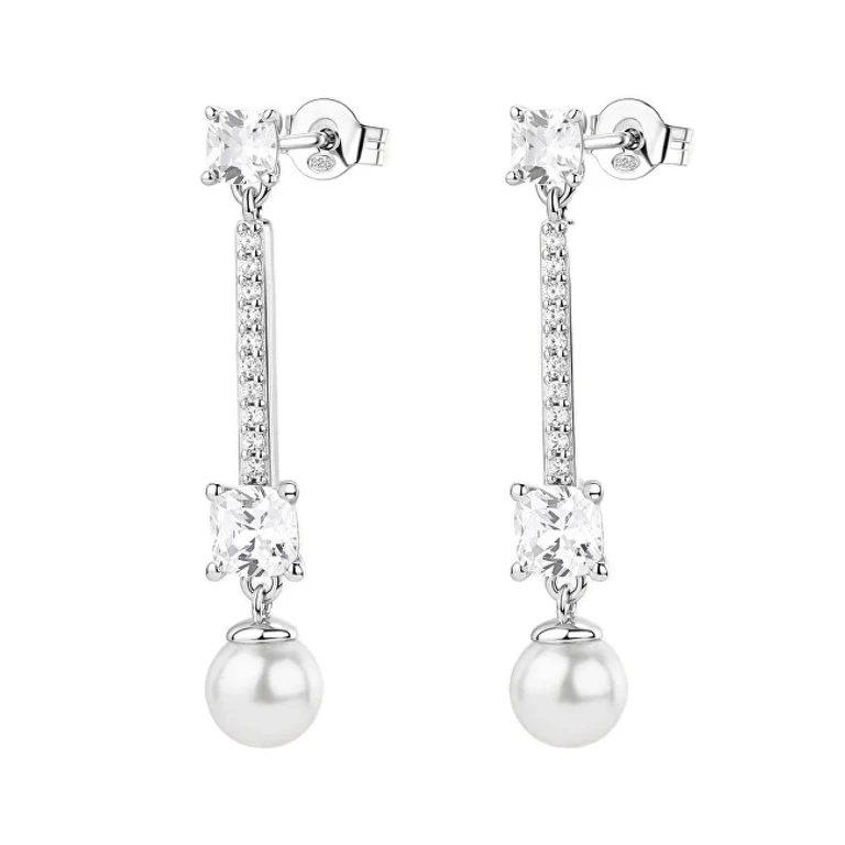 Silver Drop Earrings With White Synthetic Pearls Infinite Fancy Fiw175