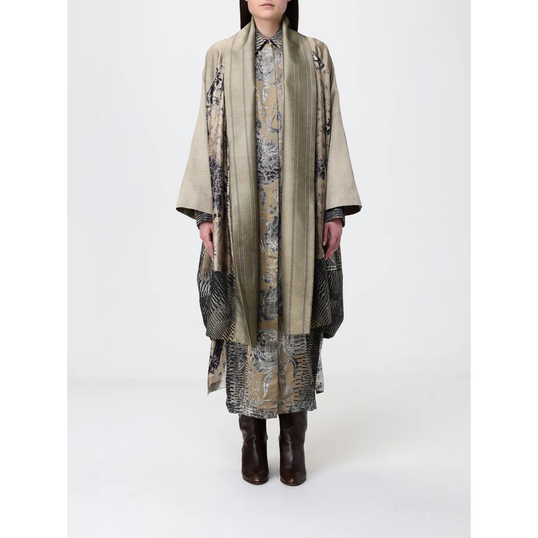 Shawl Collar Long Robe Jacket with Floral and Striped Print (MCAP251FG7SB)