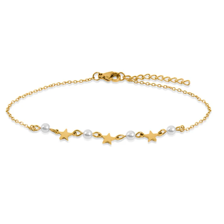 Troli Yellow Gold Plated Ankle Bracelet with Pearls and Stars