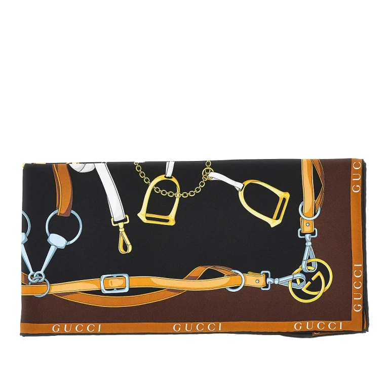 Silk twill scarf with Horsebit print Woman One Size