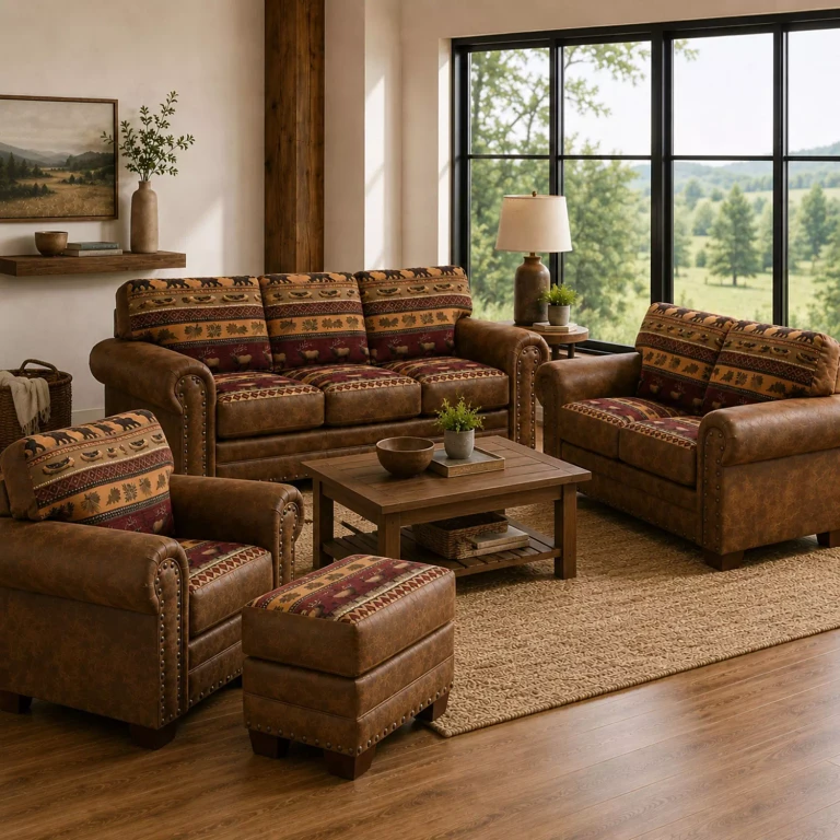 Sierra Mountain Lodge, Solid Wood, 4-Piece Living Room Set