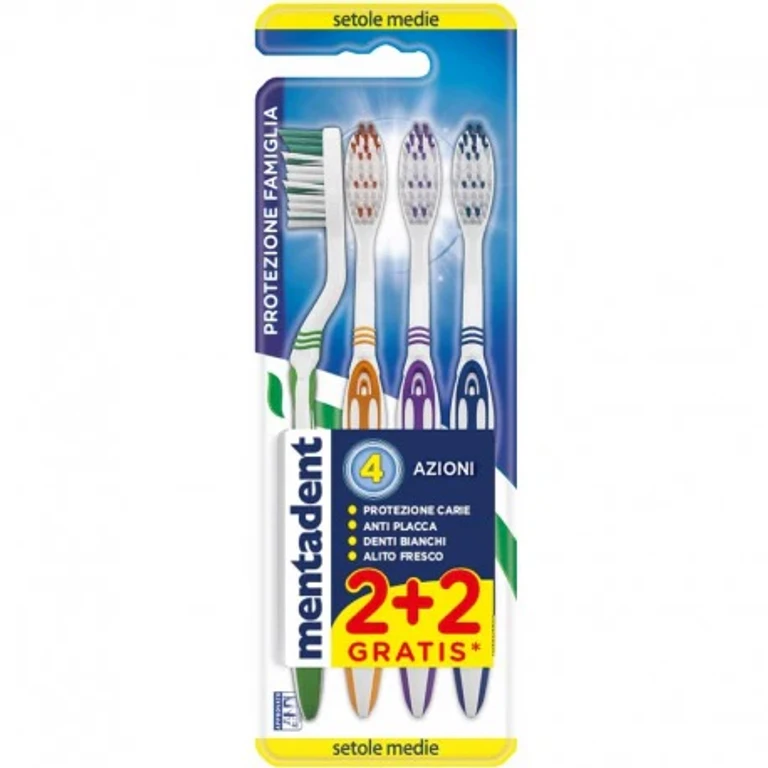 Mentadent Family Protection Toothbrush Medium Bristles 2 + 2 Pieces
