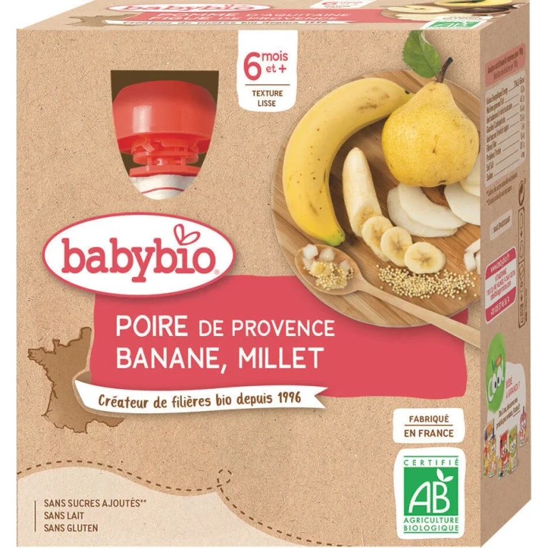Fruit Bottles - 6 months and + - Pear, Banana, Millet - BIO 4X90G