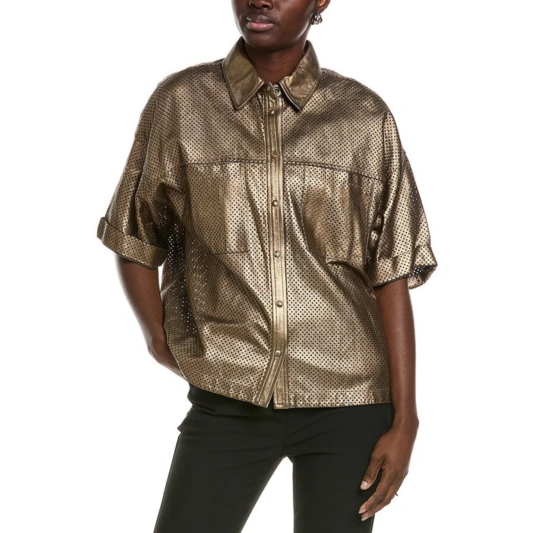 Brass Perforated Leather Shirt