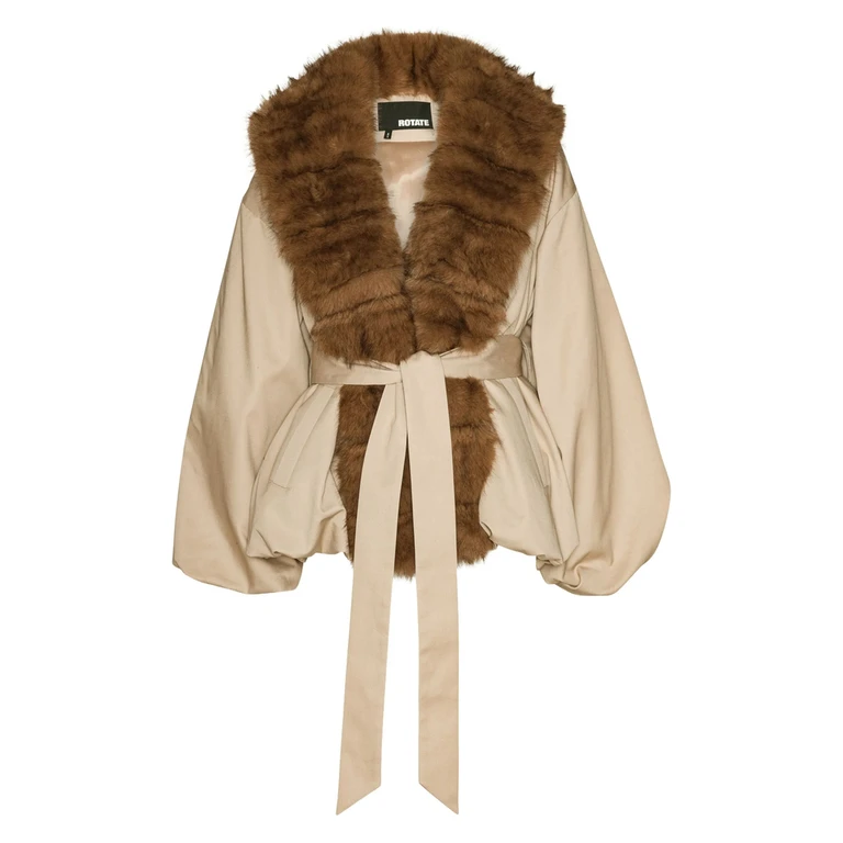 Faux Fur Coat with Balloon Sleeves and Belt (115145532)