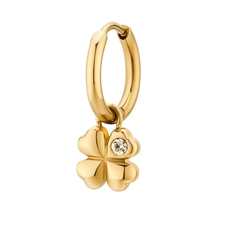 BHKE134 Chakra 2 in 1 Four Leaf Clover Gold Single Earring