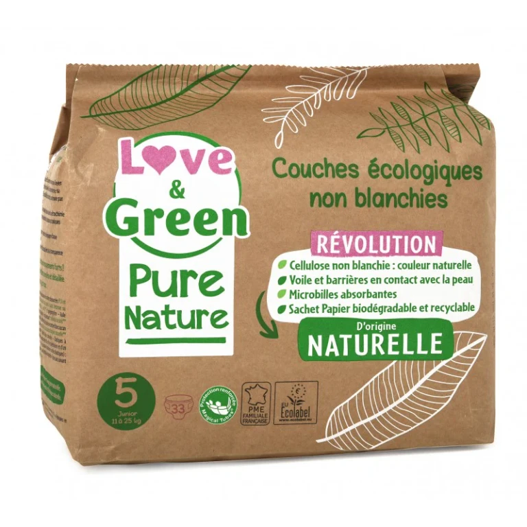 Love&Green Pure Nature - Ecological unbleached nappies - Size 5 - 11 to 25kg - 33 layers