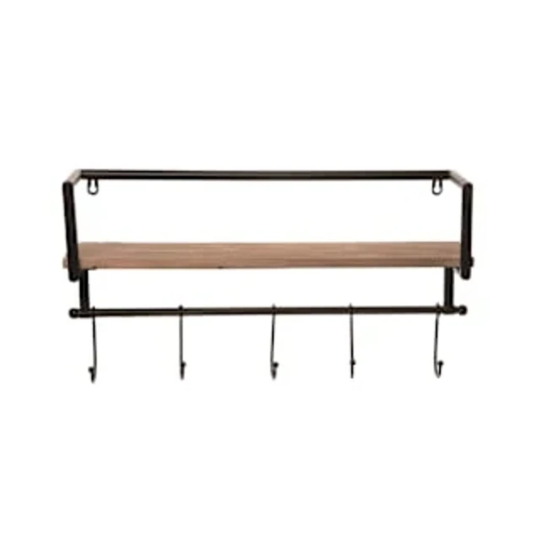 Metal Black Everyday Shelf with Hooks Decorative Wall Shelf Iron for Home Organization and Style