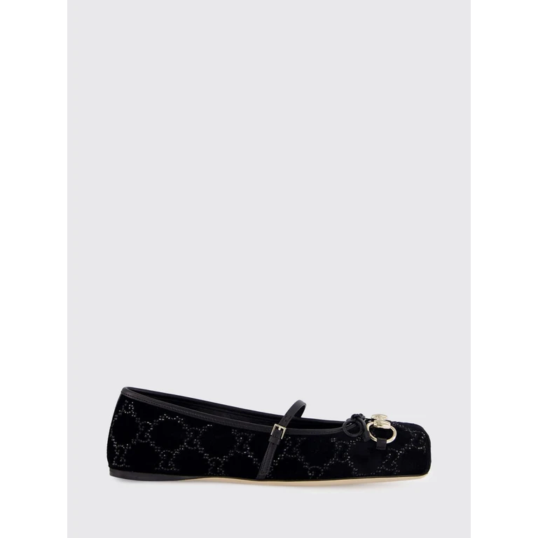 Velvet Horsebit Ballerinas with GG Rhinestone Monogram (853100FAFFC1046)
