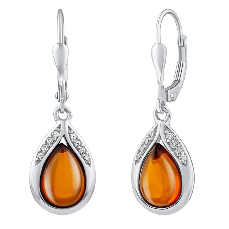 Silver Earrings with Natural Amber Jst13327Ej