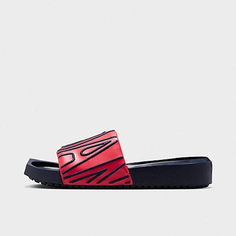 Jordan Women's NOLA Slide Sandals in Obsidian/Track Red/Desert Berry Size: 5.0