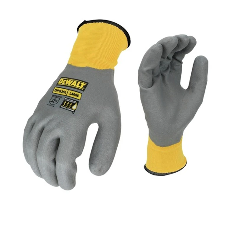 (12/Box) Full Dip Water-Resistant Breathable Work Gloves - Medium, Gray/Yellow