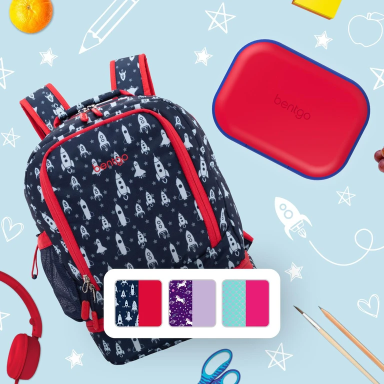 One Bentgo 2-In-1 Backpack & Lunch Bag and One Bentgo Kids Chill Lunch Box-Rocket:- Rocket