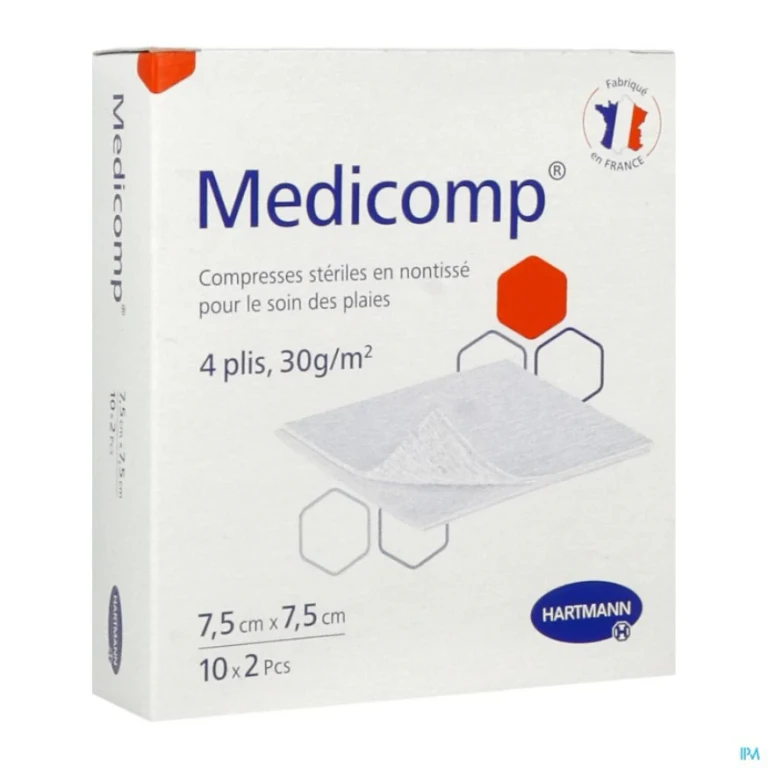 Sterile Non-woven Tablets 7.5x7.5cm Box of 10 Sachets of 2 Medicomp