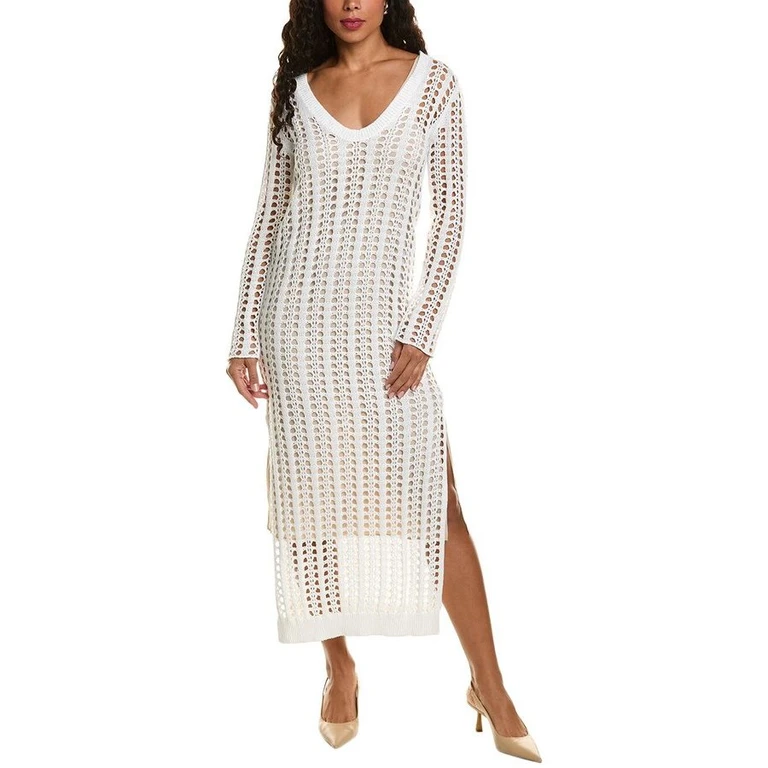 White Open-Knit Long Dress