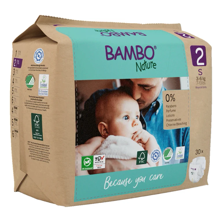 Bambo Natura Diapers S Size 2 from 3 to 6 kg x30