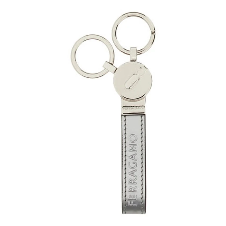 Dual-Ring Metallic Leather Keyring