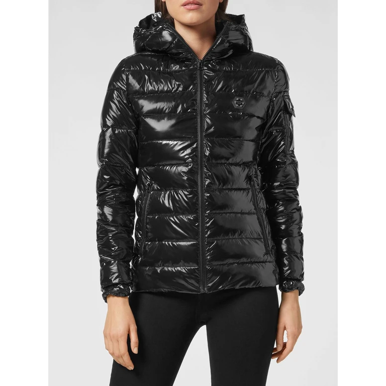 Slim Fit Quilted Nylon Short Puffer Jacket with Hexagon Logo (FAACWRB1071PNY002N02)