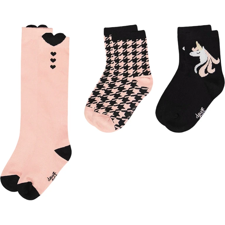 Black And Pink 3-Pack Knit Socks - Little Girl