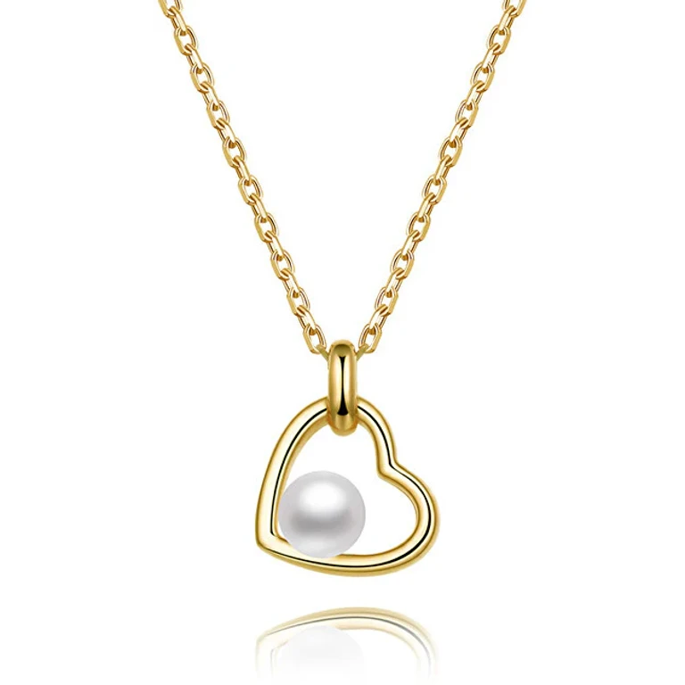 Silver Plated Gold Necklace with Freshwater Pearl Ags1230 / 47P-Gold