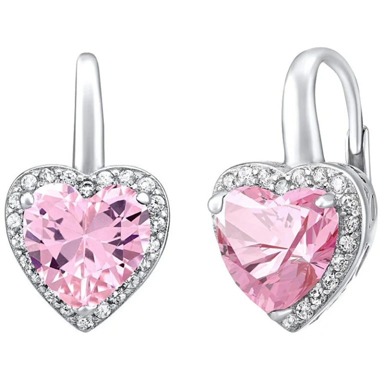 Silver Earrings with Pink Hearts Lps0629Ep