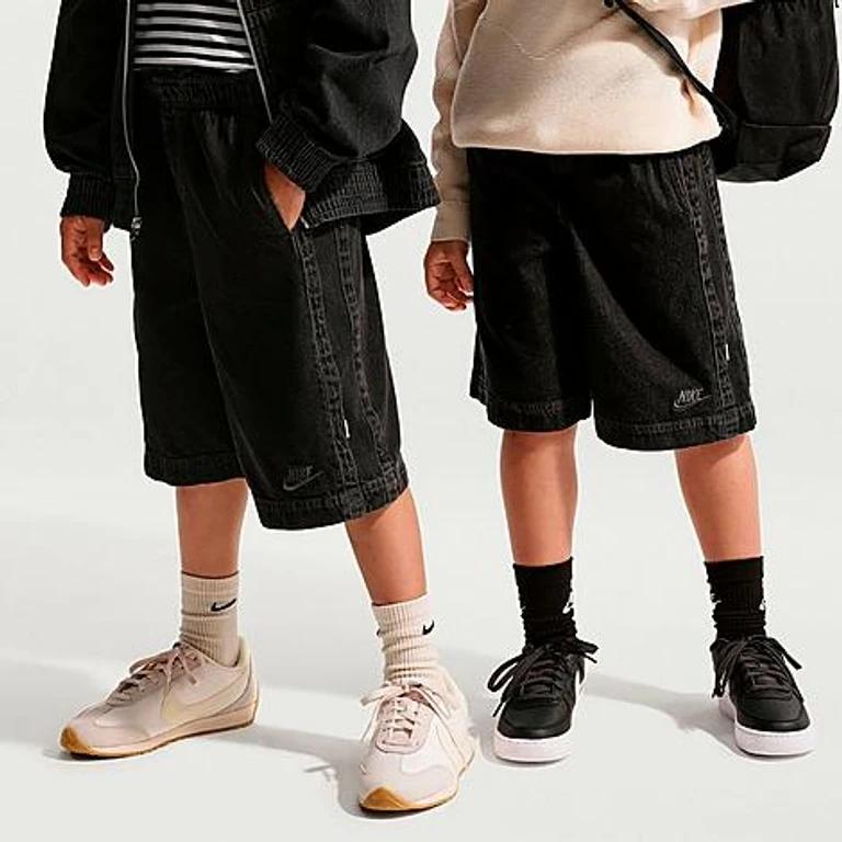 Big Kids Sportswear Collection Archival Denim Shorts in Black/Anthracite/Volt Size: Small