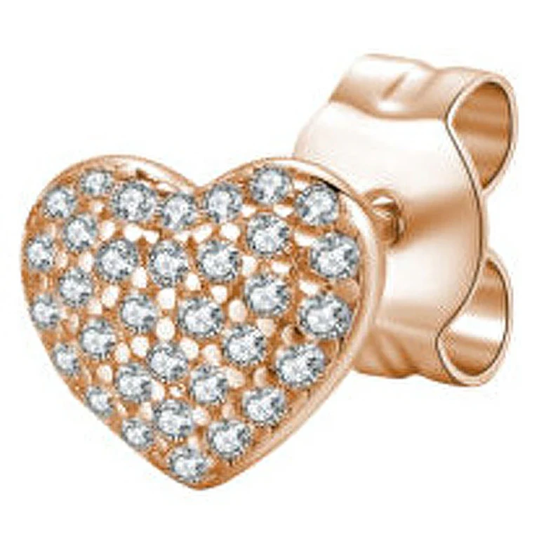 Single Bronze Heart Earrings with Zirconia Stories Rzo047