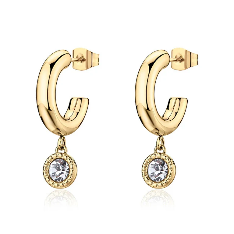 Round Gold-Plated Earrings with Crystals Aurora Sar69