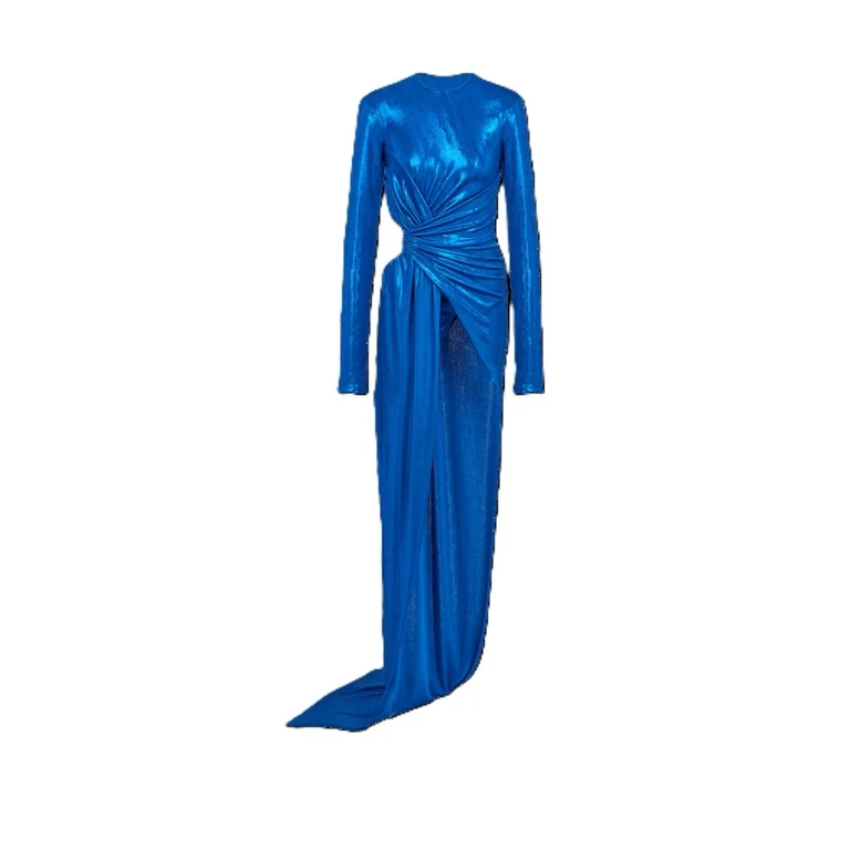 Women'S Electric Blue Draped Long Dress