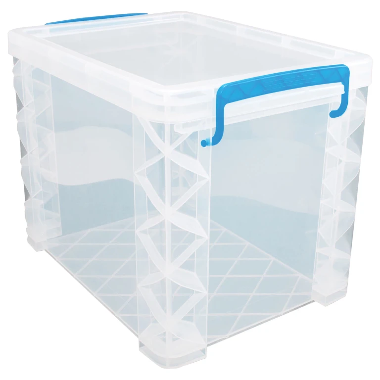 Storage or Hanging File Box with Blue Lid Locking Handles