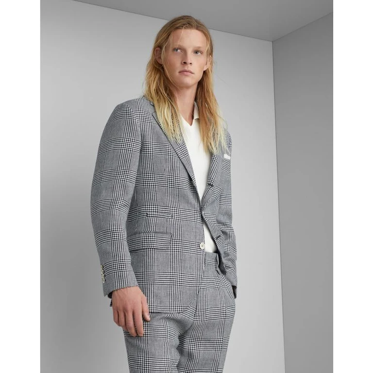 Black Wool Silk Checked Blazer