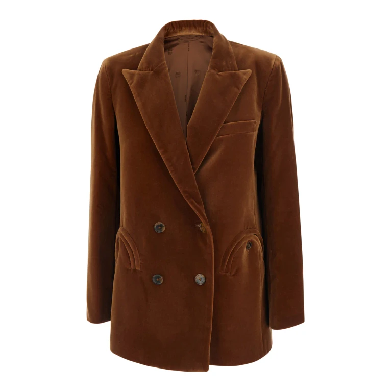 Double-Breasted Velvet Jacket Jealousy Brown