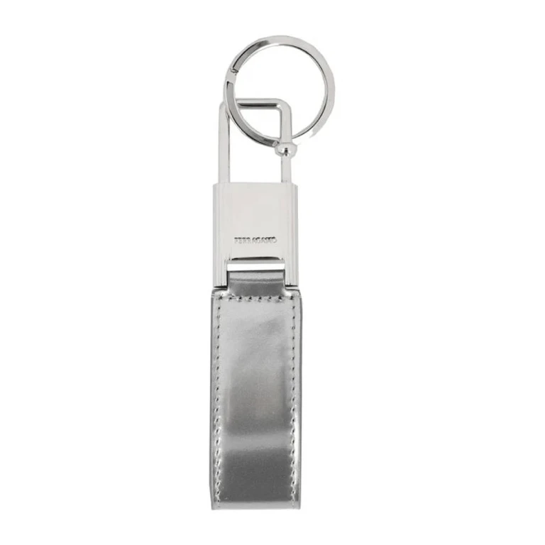 Gancini-Inspired Leather Keyring - Grey