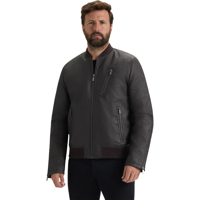 Dawson Textured Vegan Leather Jacket with Flannel Plaid Lining - Men's