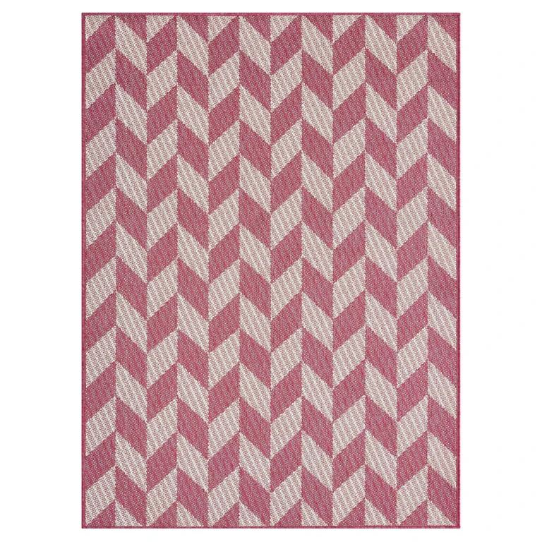 New York Patio Country Calla Contemporary Herringbone Indoor/Outdoor Area Rug - Pink/Ivory 6'6'x9'2':