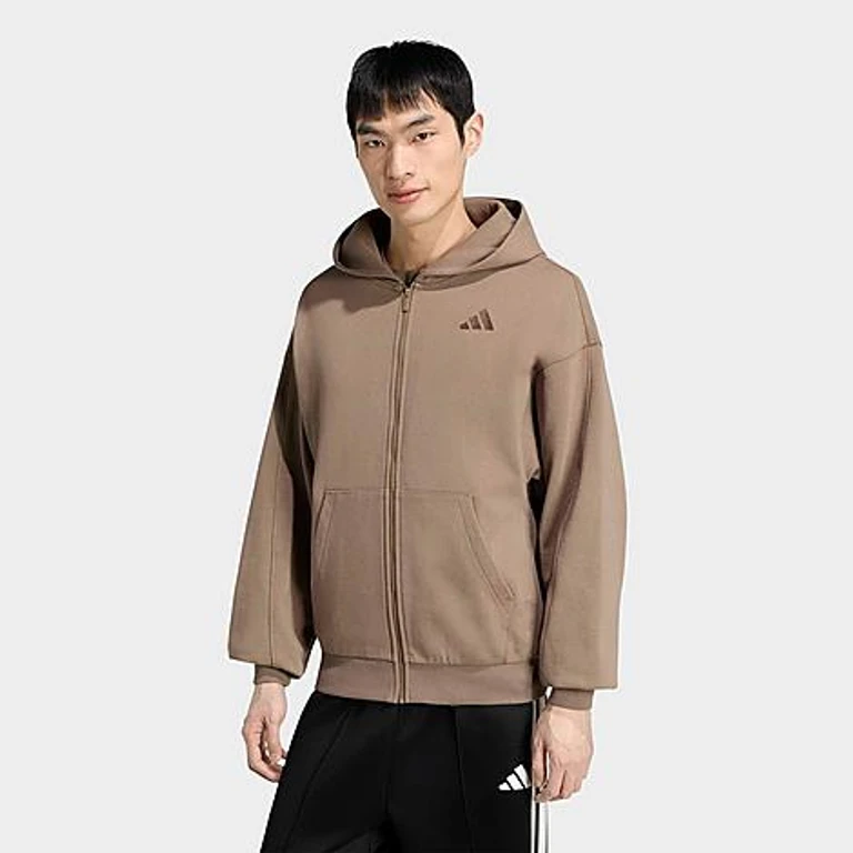 adidas Men's KIT Small Logo Full-Zip Hoodie in Khaki Size: XS