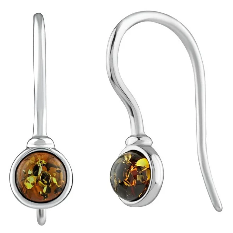 Silver Earrings With Natural Amber Aaj414S2