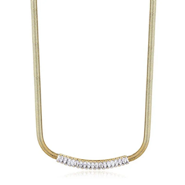 Delicious Gold-Plated Necklace With Transparent Zircons Desideri Bein017