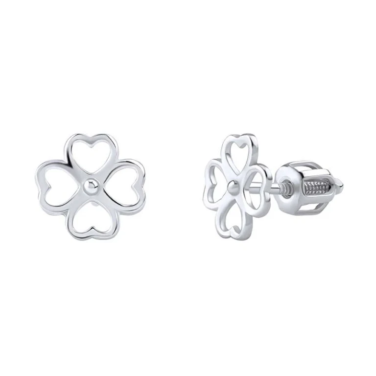 Playful Clover-Shaped Silver Lucky Earrings Silvegob31853Sbd