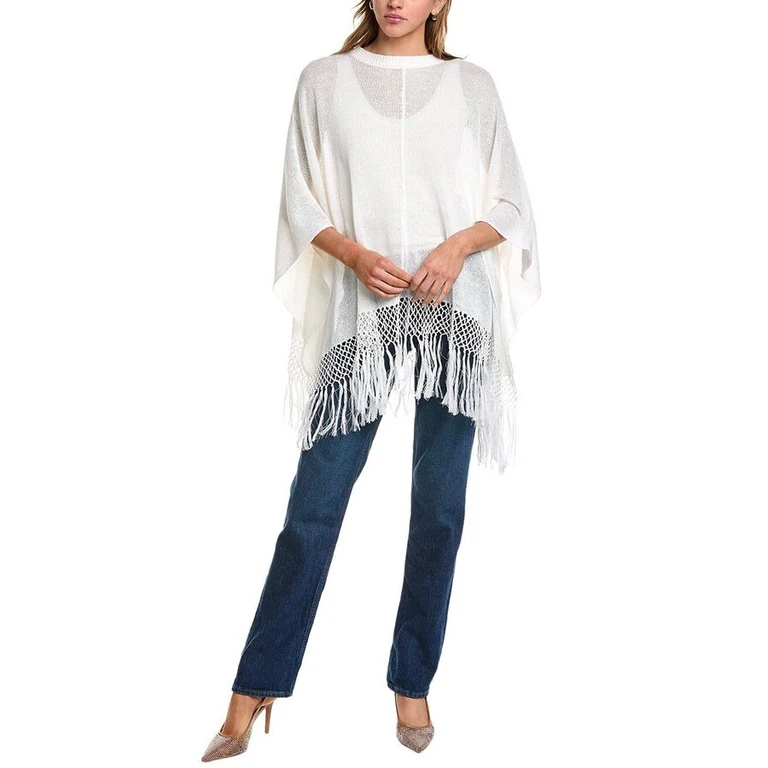 White Fringed Knit Poncho